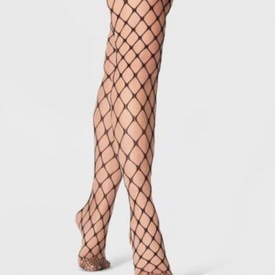 A New Day Women's Black Open Fishnet Tights Closed Toe Hose Sz: M/L 130-185 lbs.